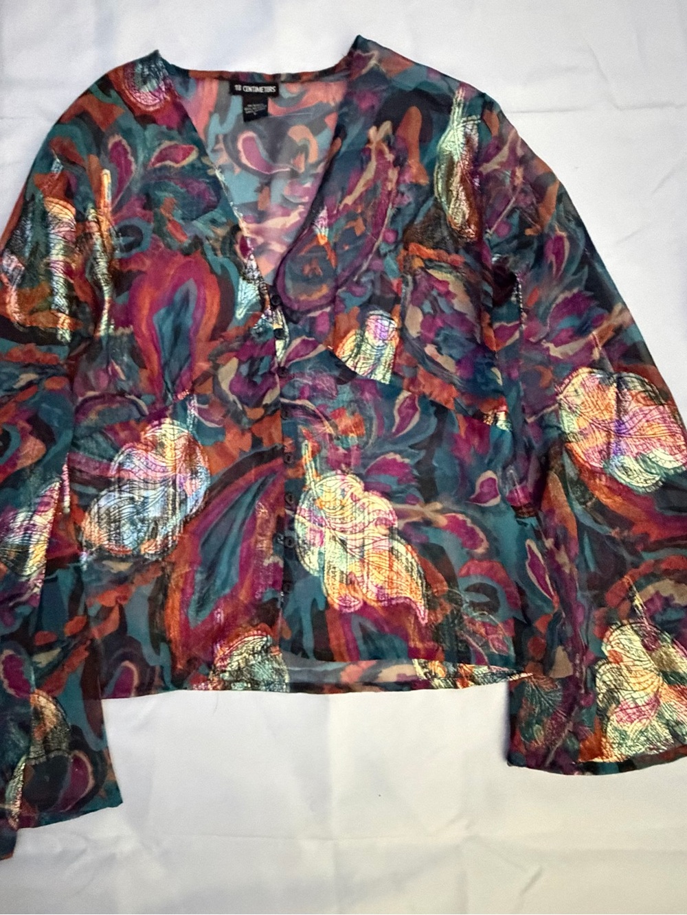 Vesti Multicolor Metallic Floral Button-Down Blouse